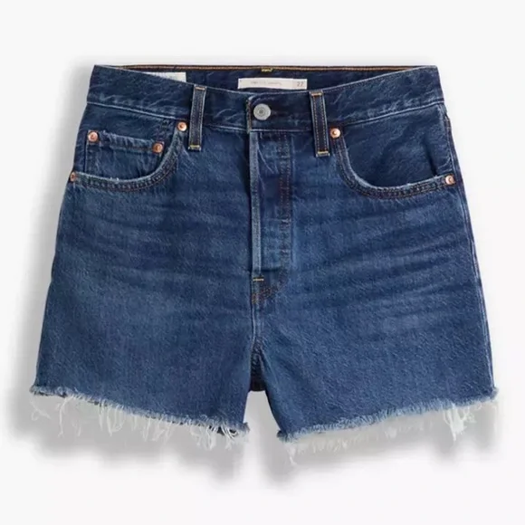 Levi’s Ribcage High Rise Cut Off Button-fly Denim Jean Shorts Size 28 - Picture 1 of 16